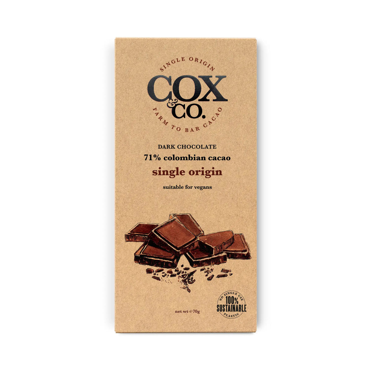 71% Dark Chocolate SRP 12 X 70g Bar – Cox&Co Cacao